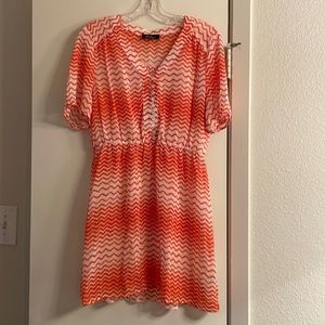 Sheer short sleeve orange chevron pattern dress